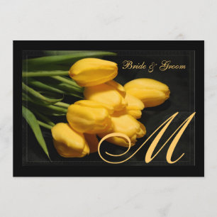 Elegant Monogram Black And Gold Tulip Invitation