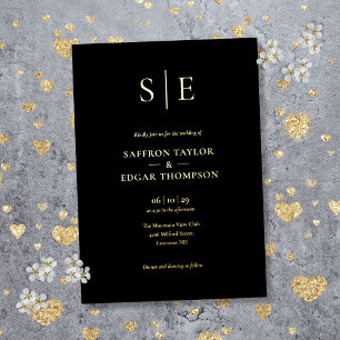 Elegant Monogram Black And Gold Wedding Foil Invitation