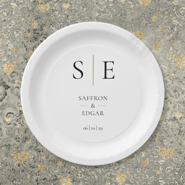 Elegant Monogram Black And Gold Wedding Paper Plates (Elegant Monogram Black And Gold Wedding Paper Plates)