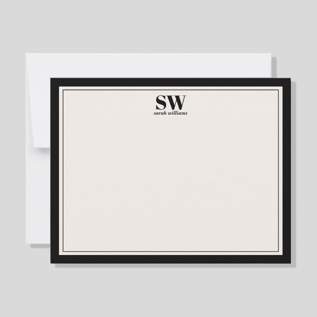 Elegant Monogram Black and Ivory Border Minimalist Note Card (Creator Uploaded)