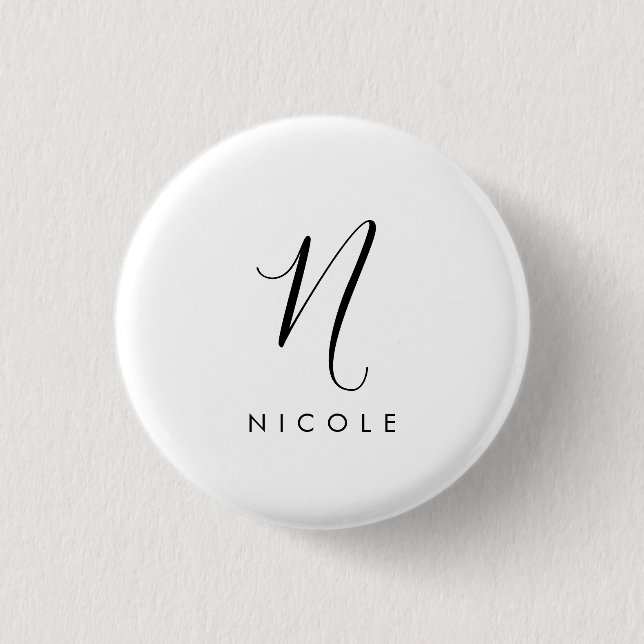 Elegant Monogram Black and White Button (Front)