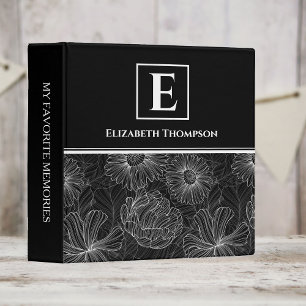 Elegant Monogram Black and White Custom Flower 3 Ring Binder