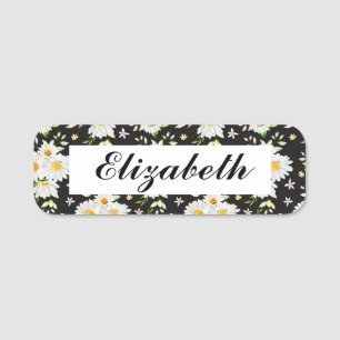 Elegant Monogram Black and White Daisy Pattern B Name Tag