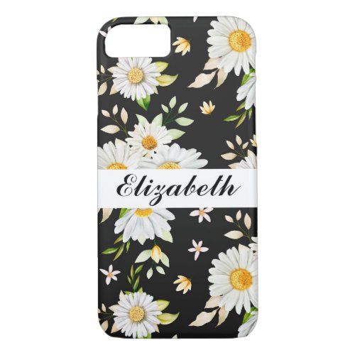 Elegant Monogram Black and White  Daisy Pattern  iPhone 87 Case