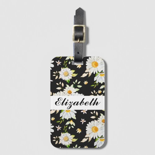 Elegant Monogram Black and White  Daisy Pattern  Luggage Tag