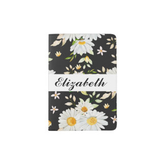 Elegant Monogram Black and White Daisy Pattern Passport Holder