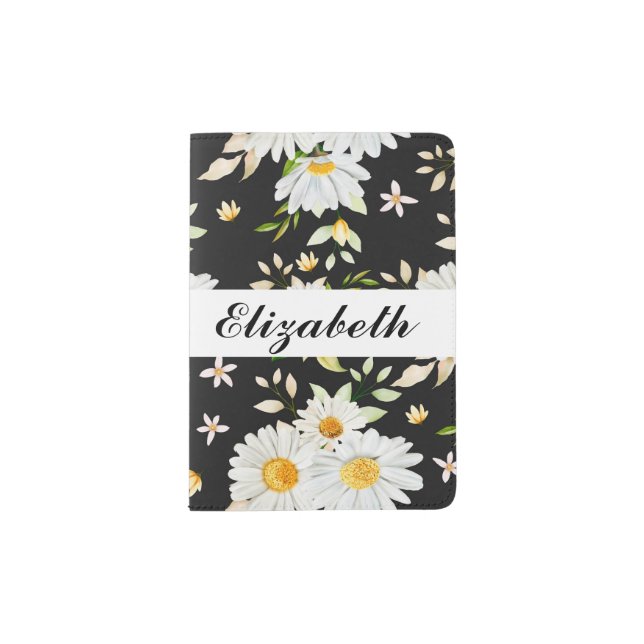 Elegant Monogram Black and White  Daisy Pattern  Passport Holder (Front)
