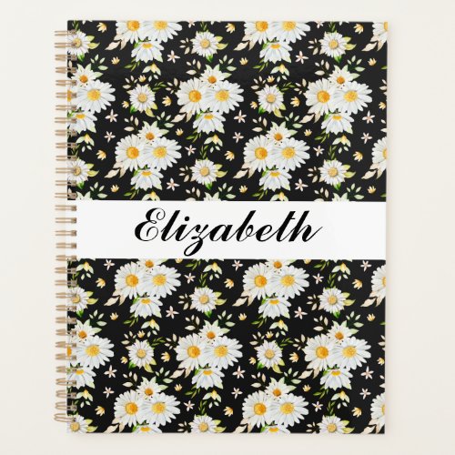 Elegant Monogram Black and White  Daisy Pattern   Planner