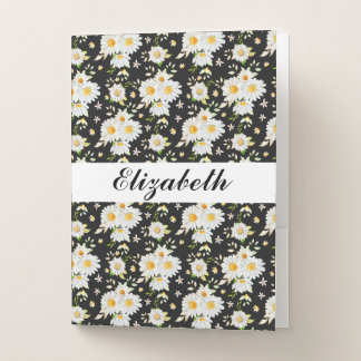 Elegant Monogram Black and White Daisy Pattern Pocket Folder