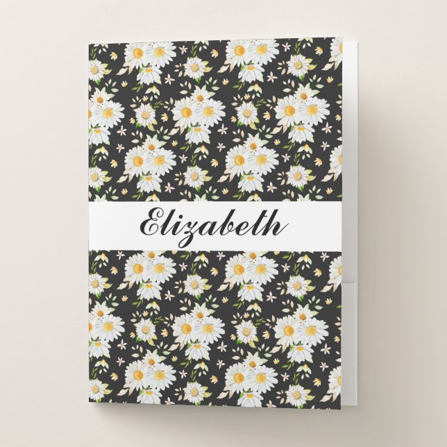 Elegant Monogram Black and White  Daisy Pattern  Pocket Folder (Front)