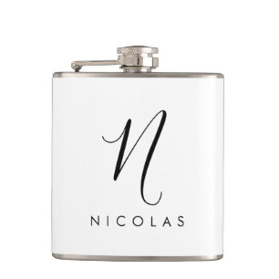 Elegant Monogram Black and White Flask