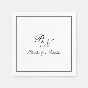 Elegant Monogram Black and White Formal Wedding Napkins