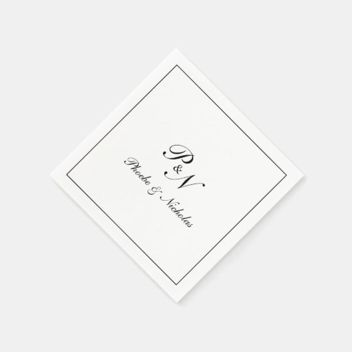 Elegant Monogram Black and White Formal Wedding Napkins Zazzle