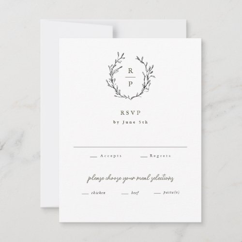 Elegant Monogram Black and White Formal Wedding RSVP Card