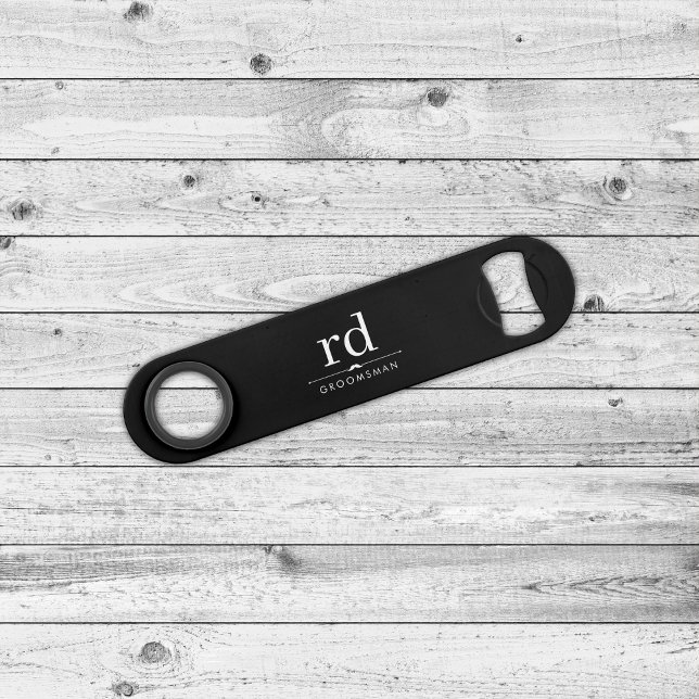 Elegant Monogram Black and White Groomsmen Gift  Bar Key (Creator Uploaded)