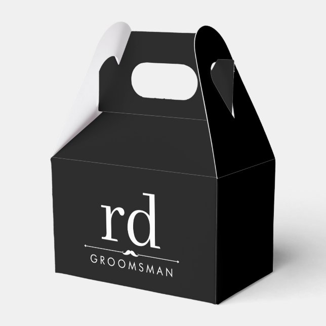 Elegant Monogram Black and White Groomsmen Gift Favor Boxes (Front Side)