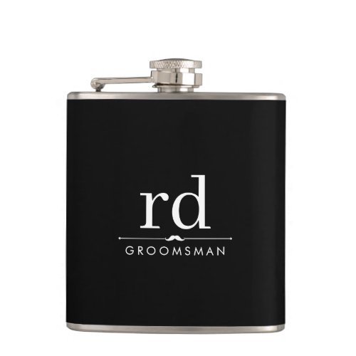 Elegant Monogram Black and White Groomsmen Gift Flask