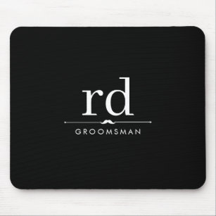Elegant Monogram Black and White Groomsmen Gift Mouse Pad