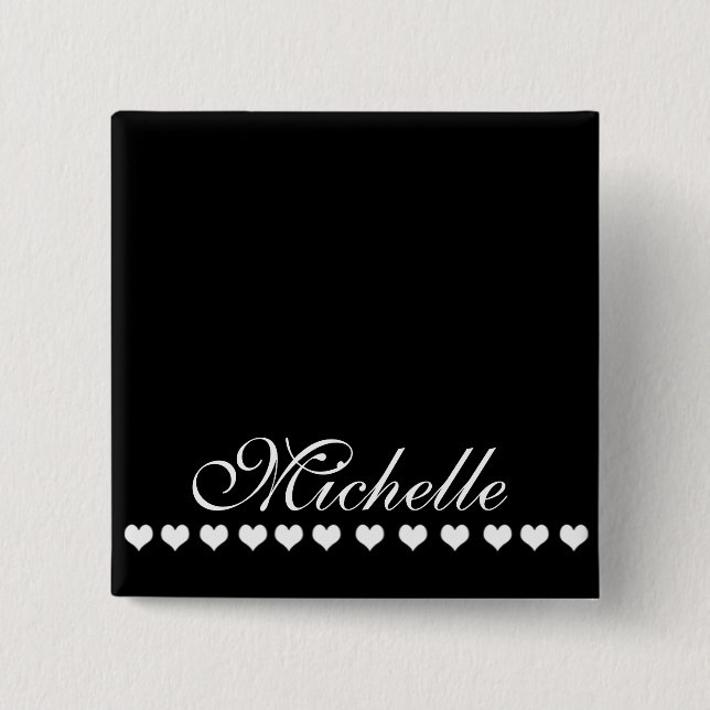 Elegant Monogram Black and White Hearts Button (Front)