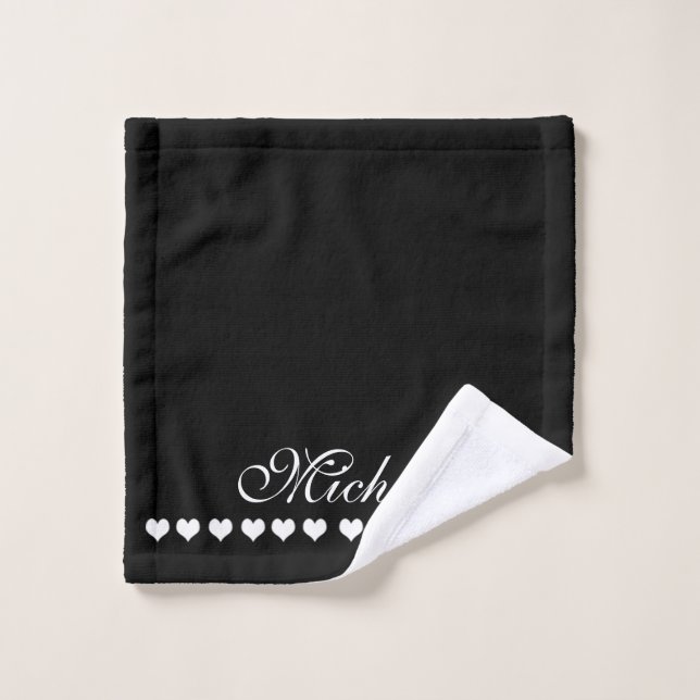 Elegant Monogram Black and White Hearts Wash Cloth (Wash Cloth)