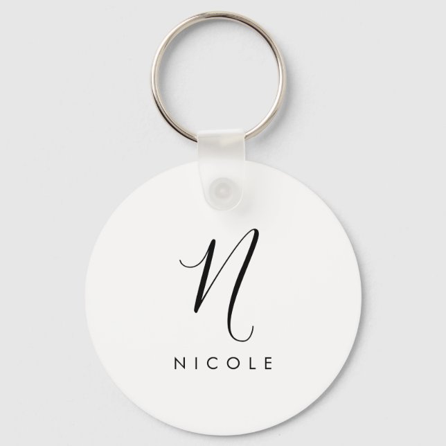 Elegant Monogram Black and White Keychain (Front)