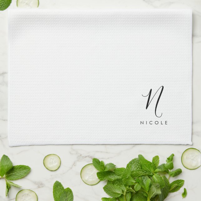 Elegant Monogram Black and White Kitchen Towel (Folded)