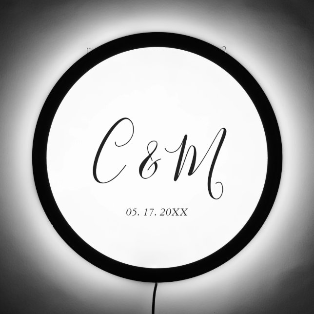 Elegant Monogram Black and White LED Sign (Front)
