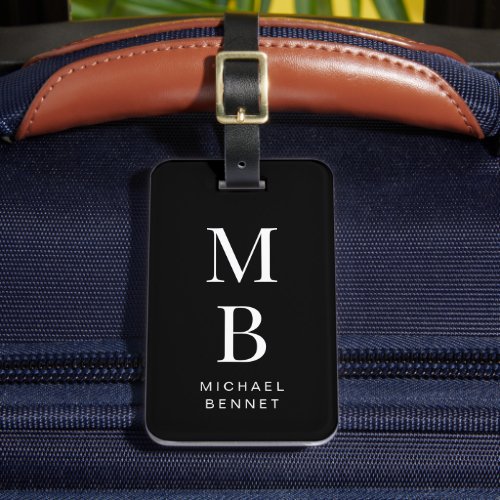 Elegant Monogram Black And White Luggage Tag