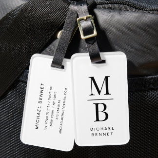 Elegant Monogram Black And White Luggage Tag