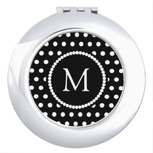 Elegant Monogram Black And White Polka Dots Compact Mirror (Front)