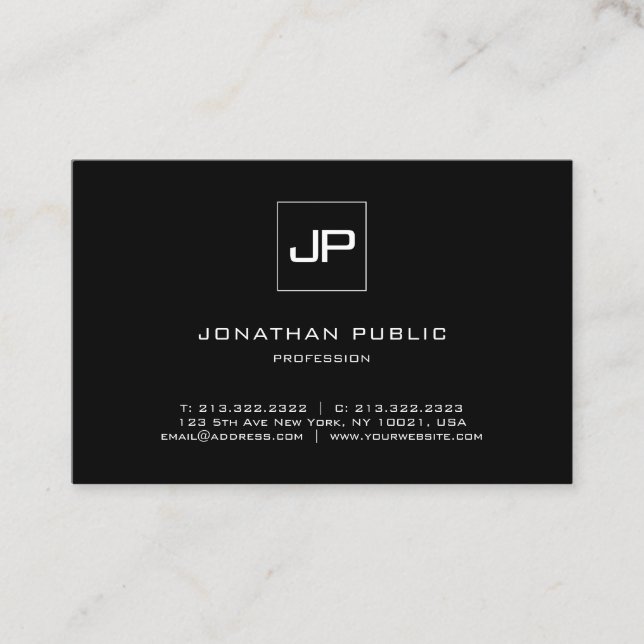 Elegant Monogram Black And White Professional Top Business Card (Front)