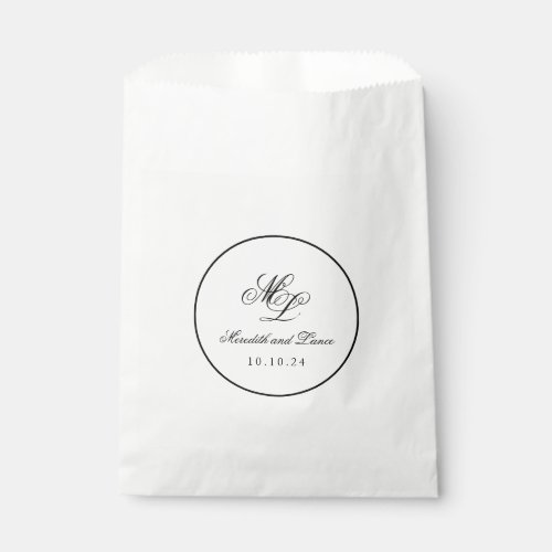 Elegant Monogram Black and White Script Favor Bag