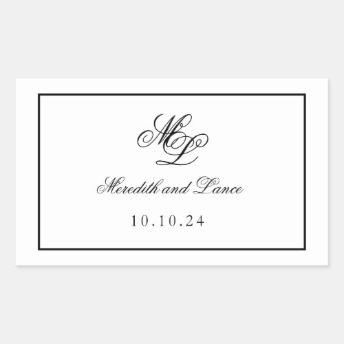 Elegant Monogram Black and White Script Rectangular Sticker