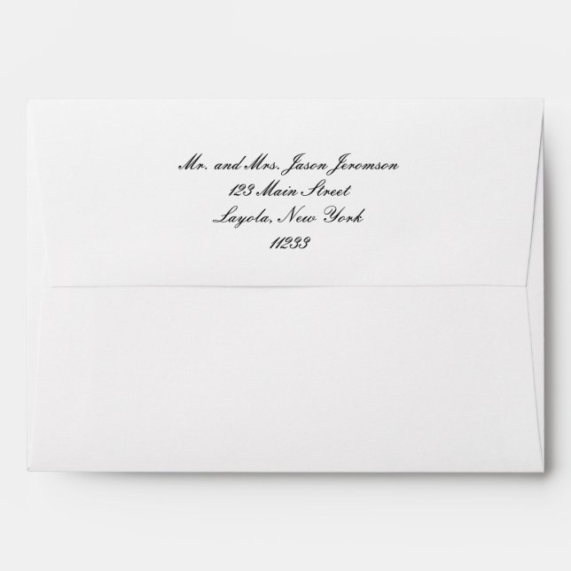 Elegant Monogram Black and White Script Wedding En Envelope (Back (Top Flap))
