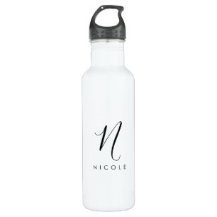 Elegant Monogram Black and White Stainless Steel Water Bottle