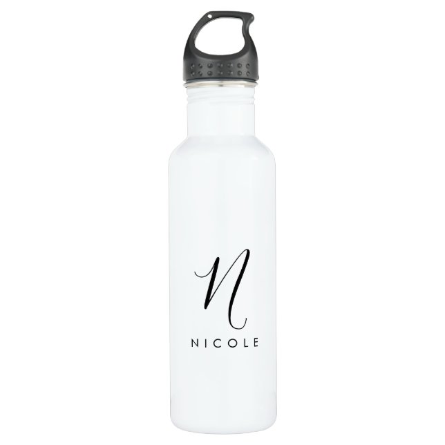 Elegant Monogram Black and White Stainless Steel Water Bottle (Front)