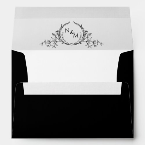  Elegant Monogram Black and White Wedding Envelope