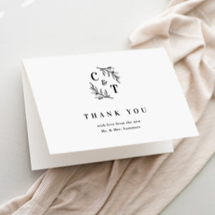 Elegant Monogram Black and White Wedding Letterpress Thank You Card