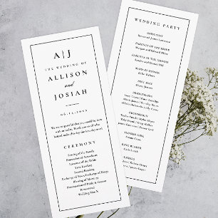 Elegant Monogram Black and White Wedding Program