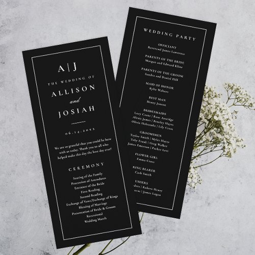 Elegant Monogram Black and White Wedding Program