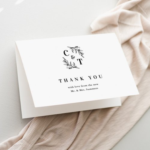 Elegant Monogram Black and White Wedding Thank You Card