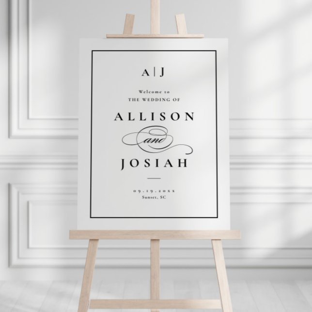 Elegant Monogram Black and White Wedding Welcome Foam Board (Creator Uploaded)