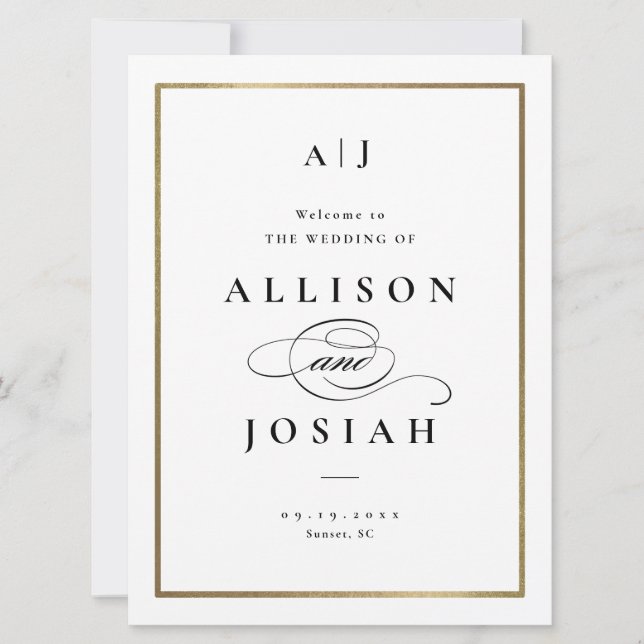 Elegant Monogram Black and White Wedding Welcome Invitation (Front)