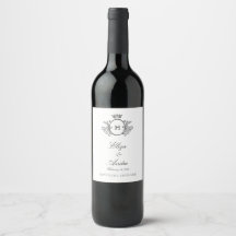 Elegant Monogram Black and White Wine Label