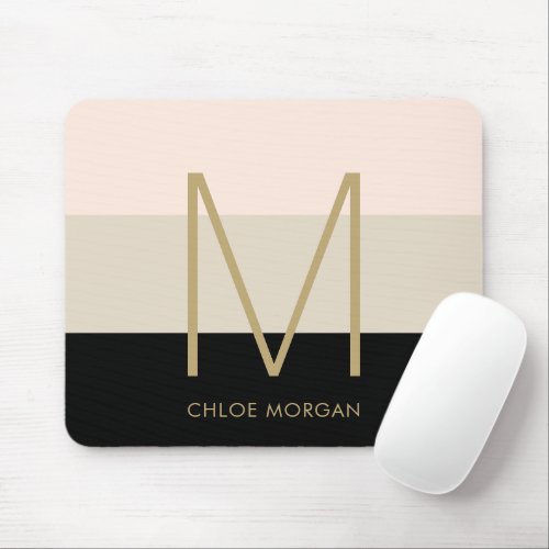 Elegant monogram black beige pink mouse pad