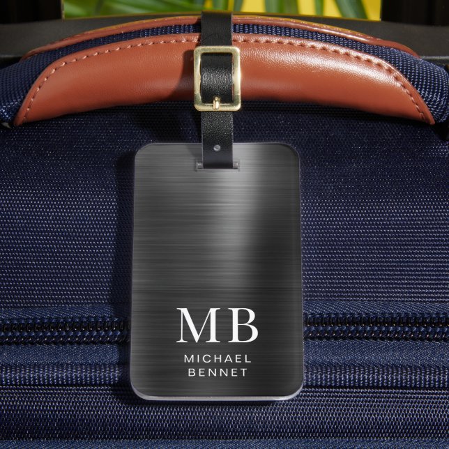 Elegant Monogram Black Brushed Metallic  Luggage Tag (Front Insitu 2)
