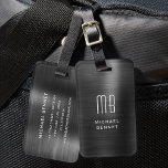 Elegant Monogram Black Brushed Metallic  Luggage Tag at Zazzle