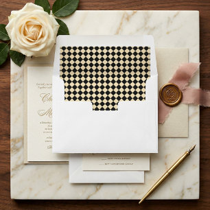 Elegant Monogram Black Cream Checkerboard Envelope Liner