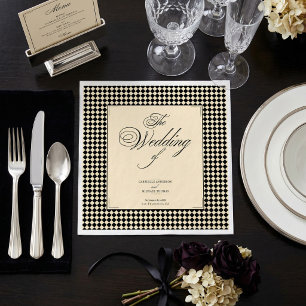 Elegant Monogram Black Cream Checkerboard Napkins