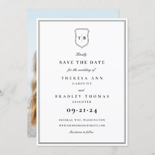 Elegant Monogram Black Crest Photo Save The Date